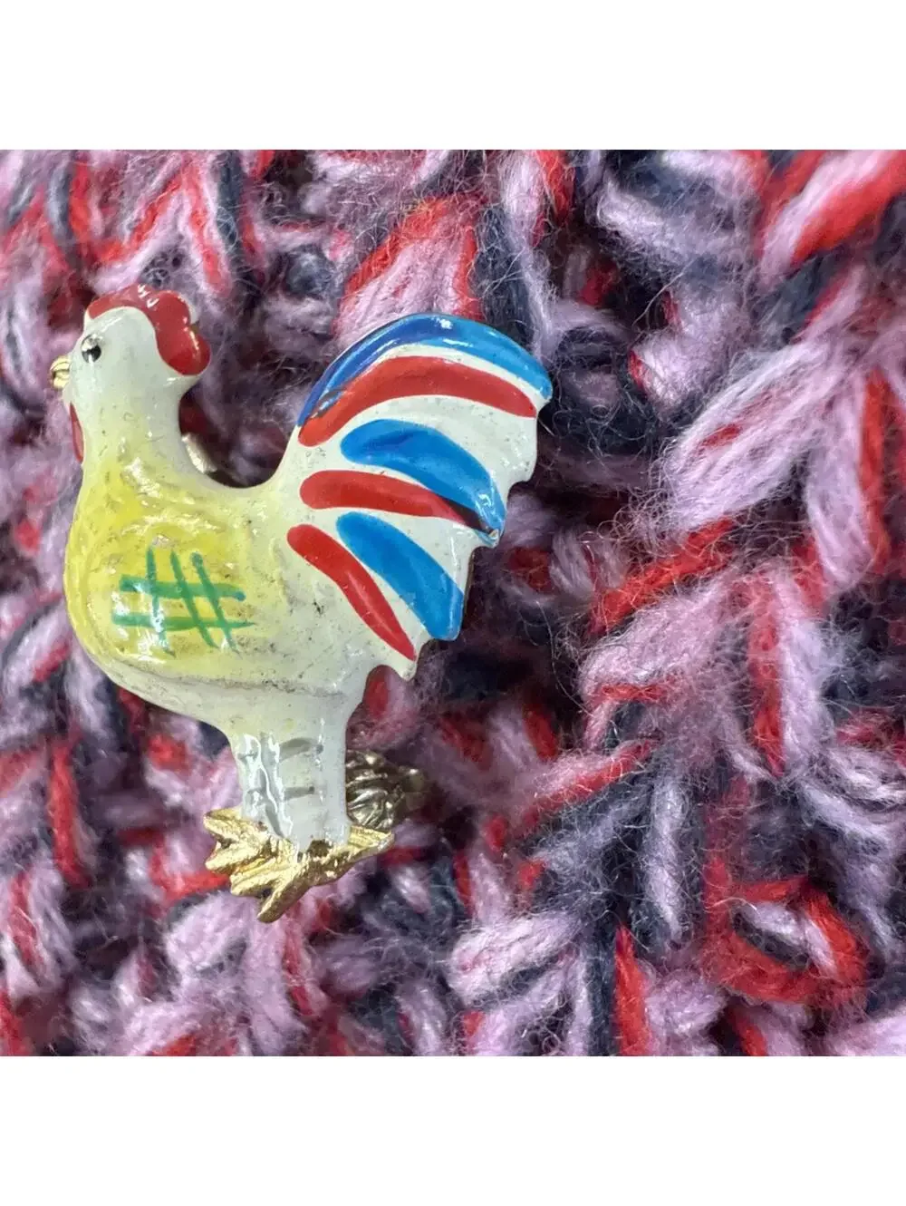 Vintage Rooster Enamel Metal Pin Brooch